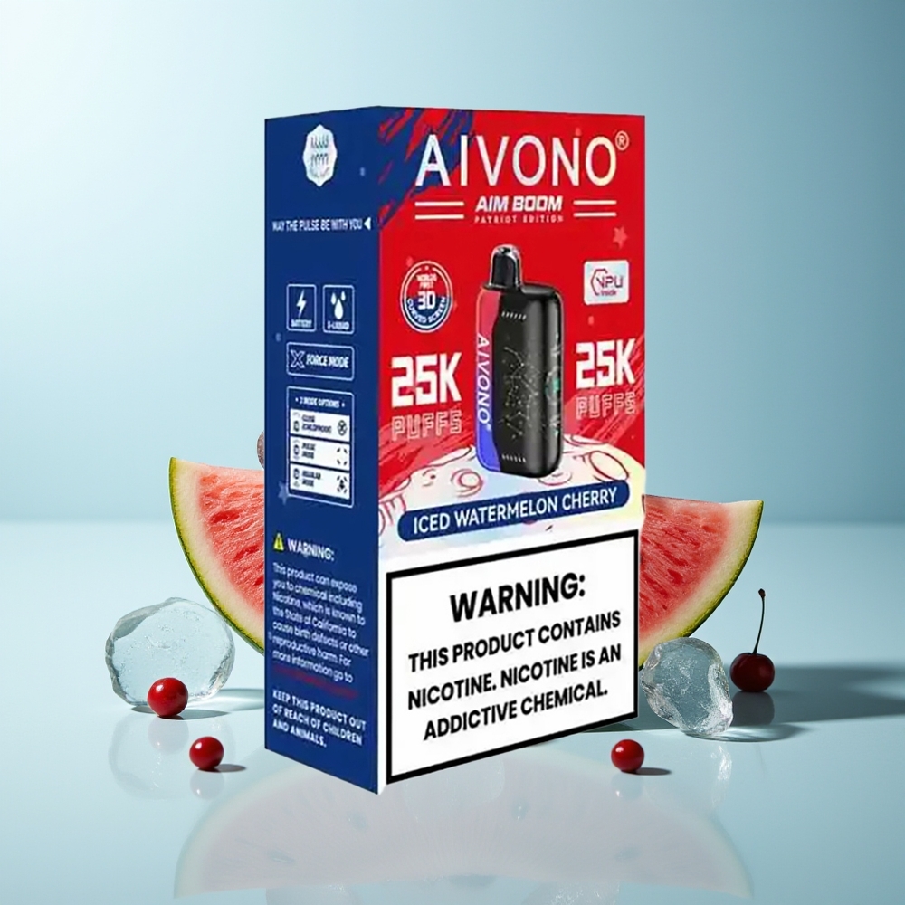 Aivono Aim Boom 25000 Пуфове Ледена Диня Череша 0%/2%/3%/5% Никотин 28ml 650mAh 1.2ohm Mesh Type-C 90g