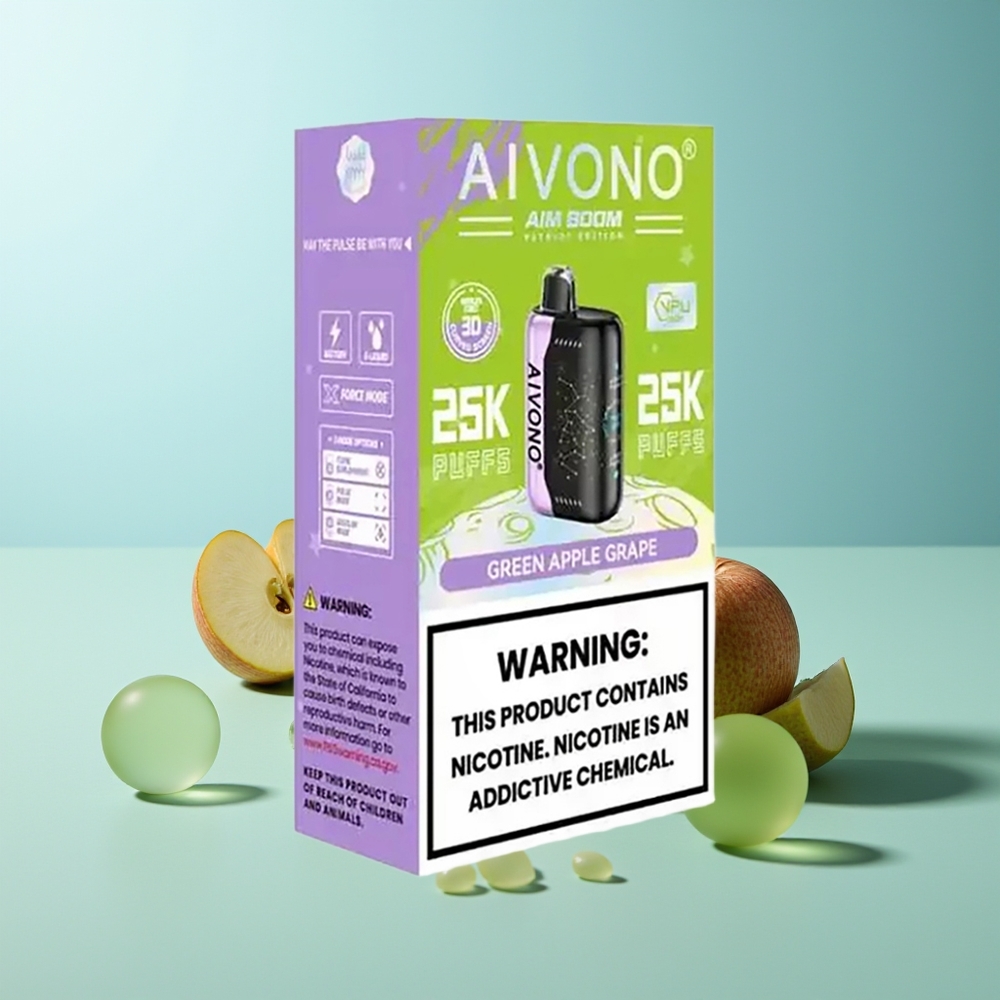 Aivono Aim Boom 25000 Пуфове Зелена Ябълка Грозде 28ml 650mAh 1.2ohm Mesh Type-C