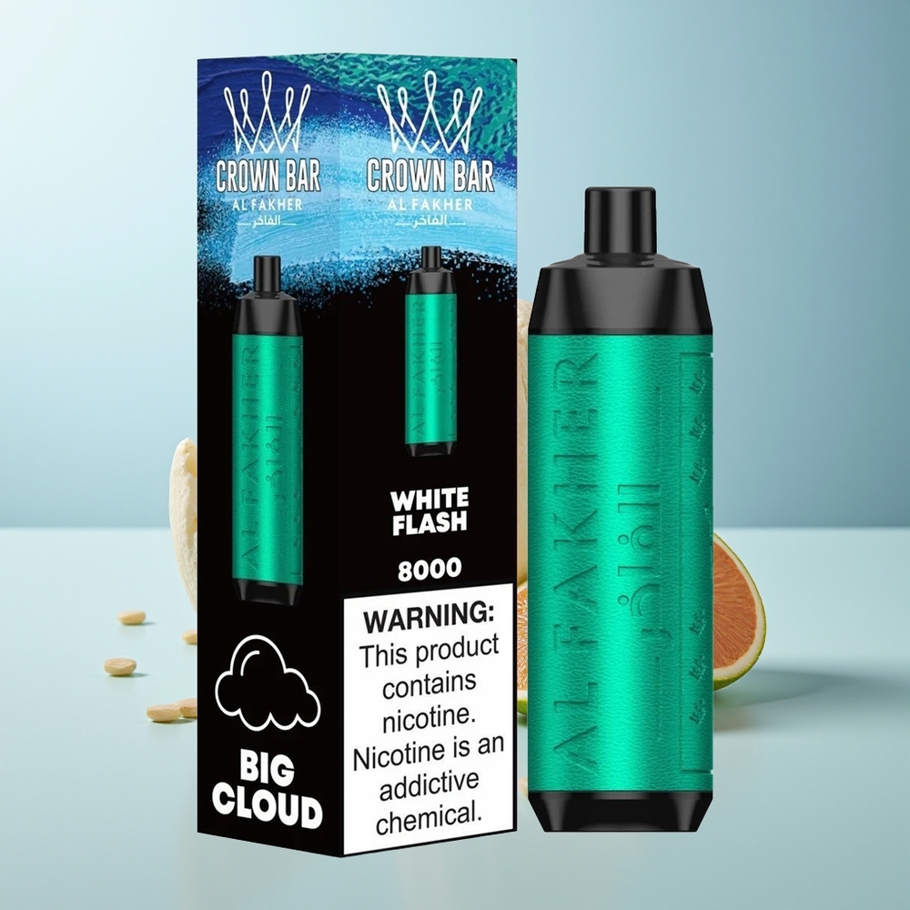 Al Fakher Crown Bar 8000 Кристален Диспозъбъл Вейп Бял Флаш 18ml 5mg 8000 Вдишвания USB-C