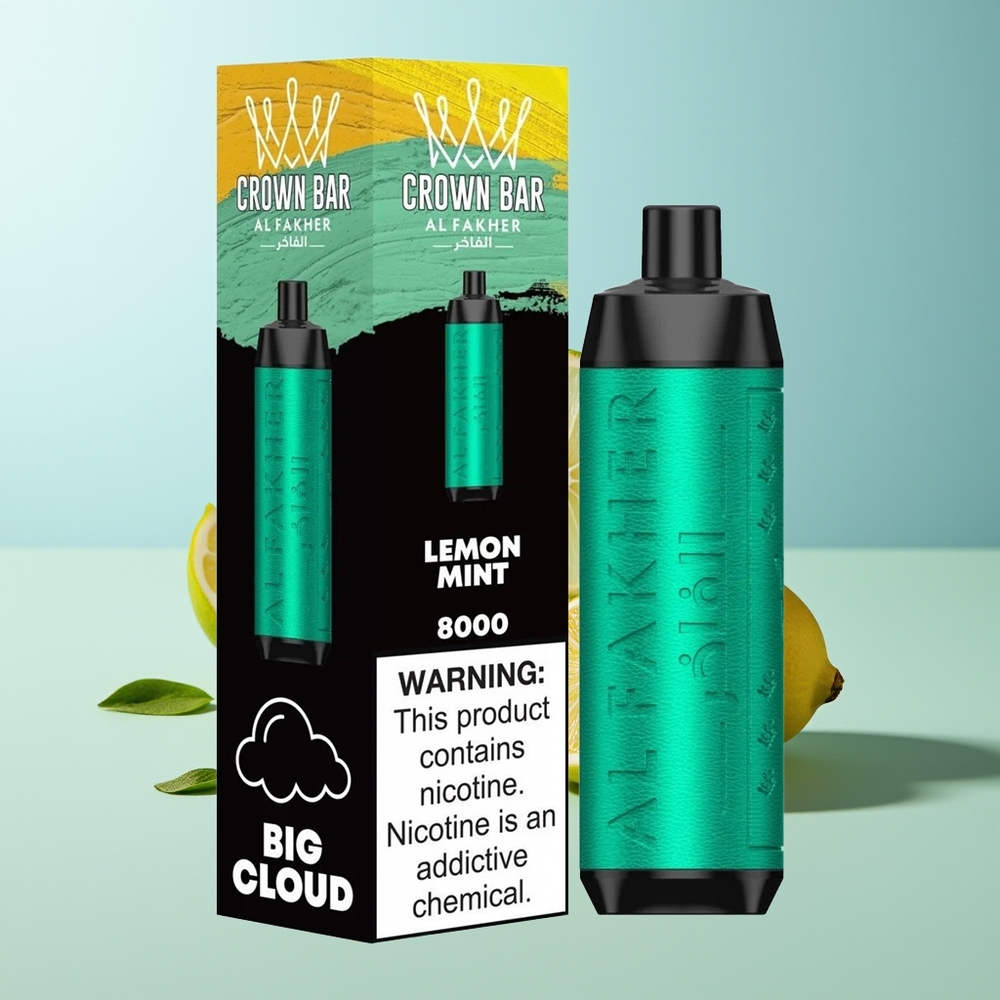 Al Fakher Crown Bar 8000 Лимон Мента Едноразов Vape с 600mah Батерия 18ml Е-Течност и USB Type-c Зарядно