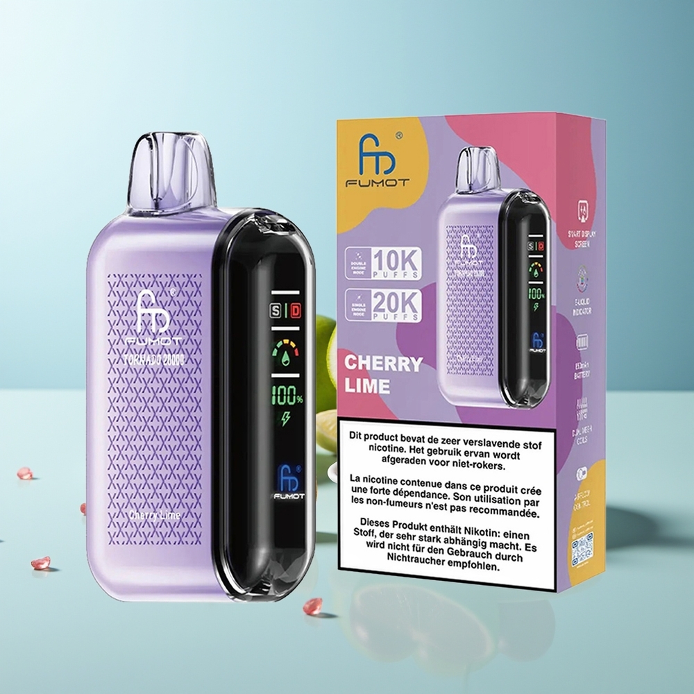 Fumot Tornado 20000 Пуфове Двойна Мрежова Намотка Череша Лайм 20ml 850mAh Smart Display