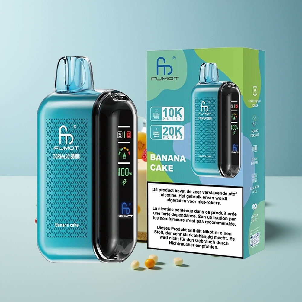 Fumot Tornado 20000 Пуфове Бананова Торта Dual Mesh Coil Smart Display Airflow Control