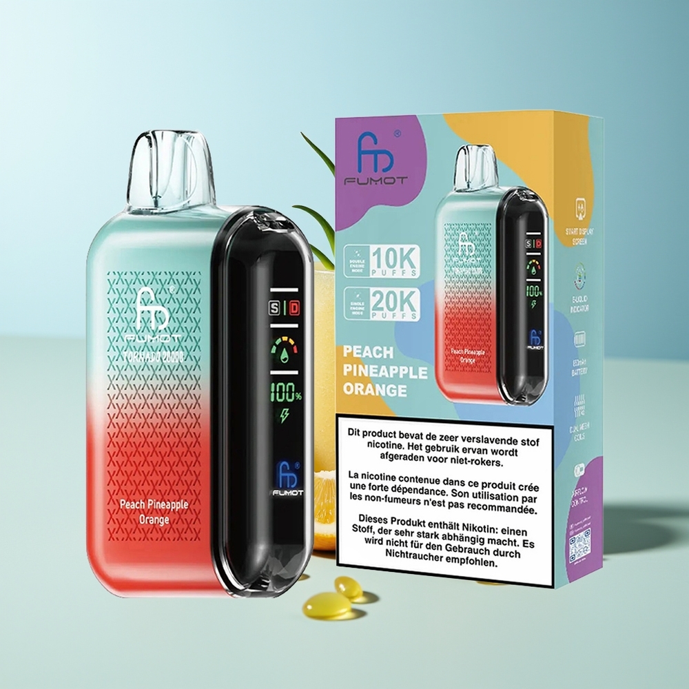 Fumot Tornado 20000 Пуфове Праскова Ананас Портокал Dual Mesh Coil Smart Display Airflow Control