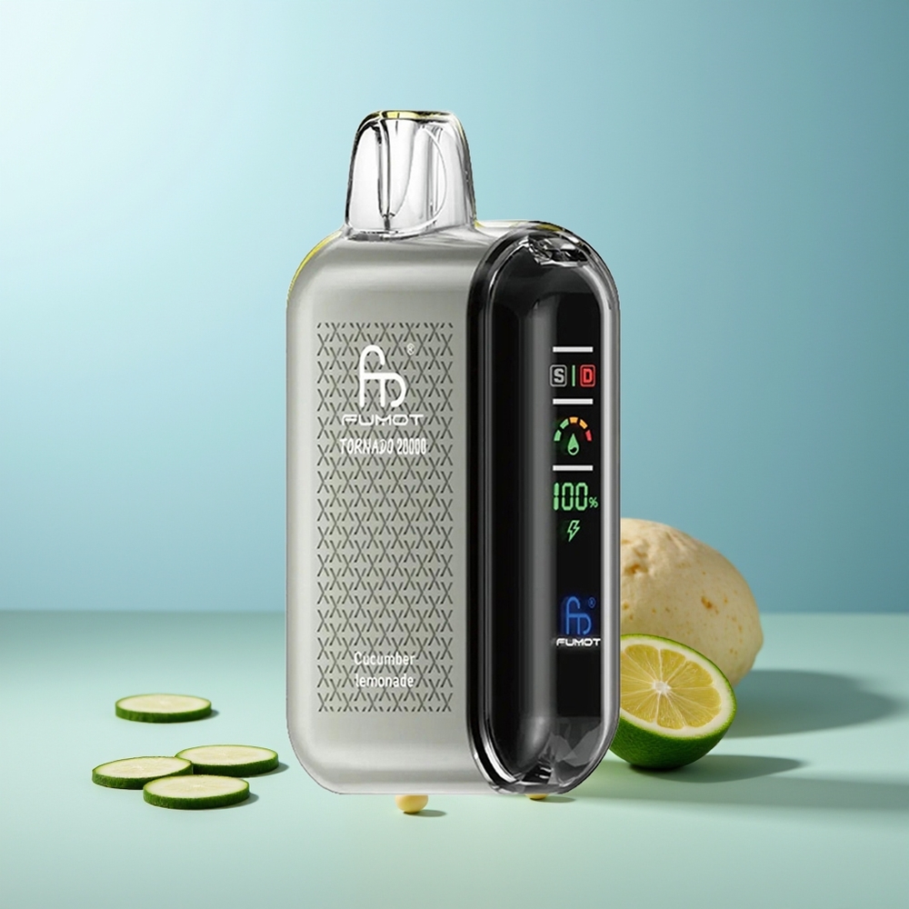 Fumot Tornado 20000 Puffs Дисposable Вейп Краставица Лимонада Dual Mesh Coil Smart Display Airflow Control