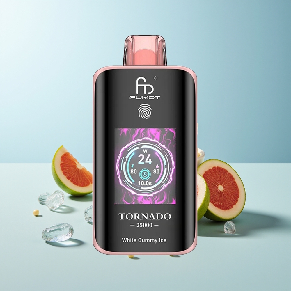 Fumot Tornado 25000 Пуфове Бял Гуми Лед 700mAh Батерия 20ml Течност Type-C Зарядно
