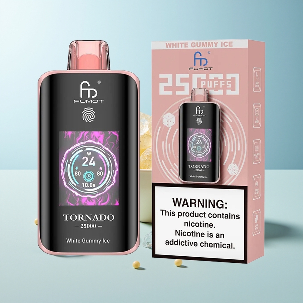 Fumot Tornado 25000 Пуфове Бял Гуми Лед 700mAh Батерия 20ml Течност Type-C Зарядно