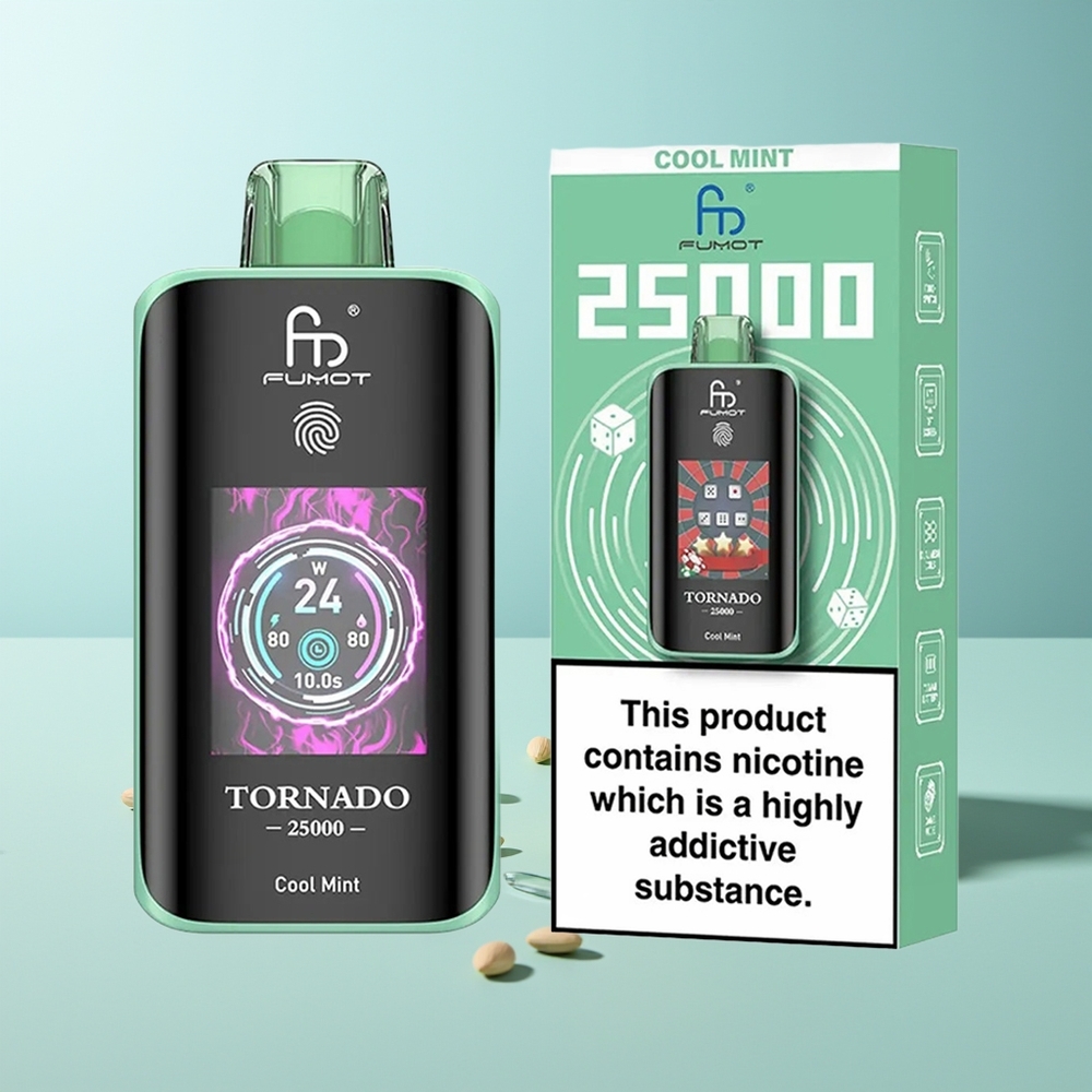 Fumot Tornado 25000 Пуфа HD Екран 700mAh Батерия 20ml Течност 0/2%/3%/5% Никотин Cool Mint (Хладен Мента)
