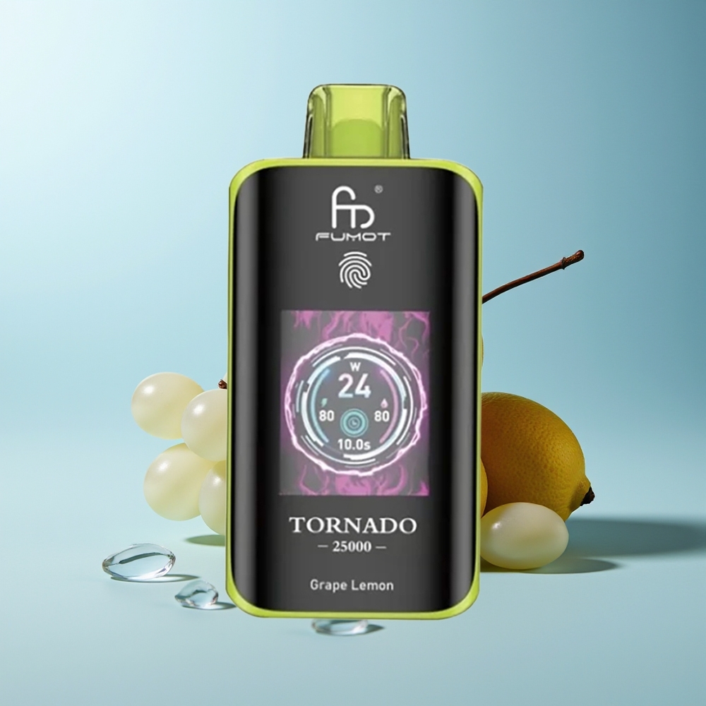 Fumot Tornado 25000 Пуфове Грозде Лимон HD Екран 700mAh Батерия 20ml Течност Type-C Зарядно
