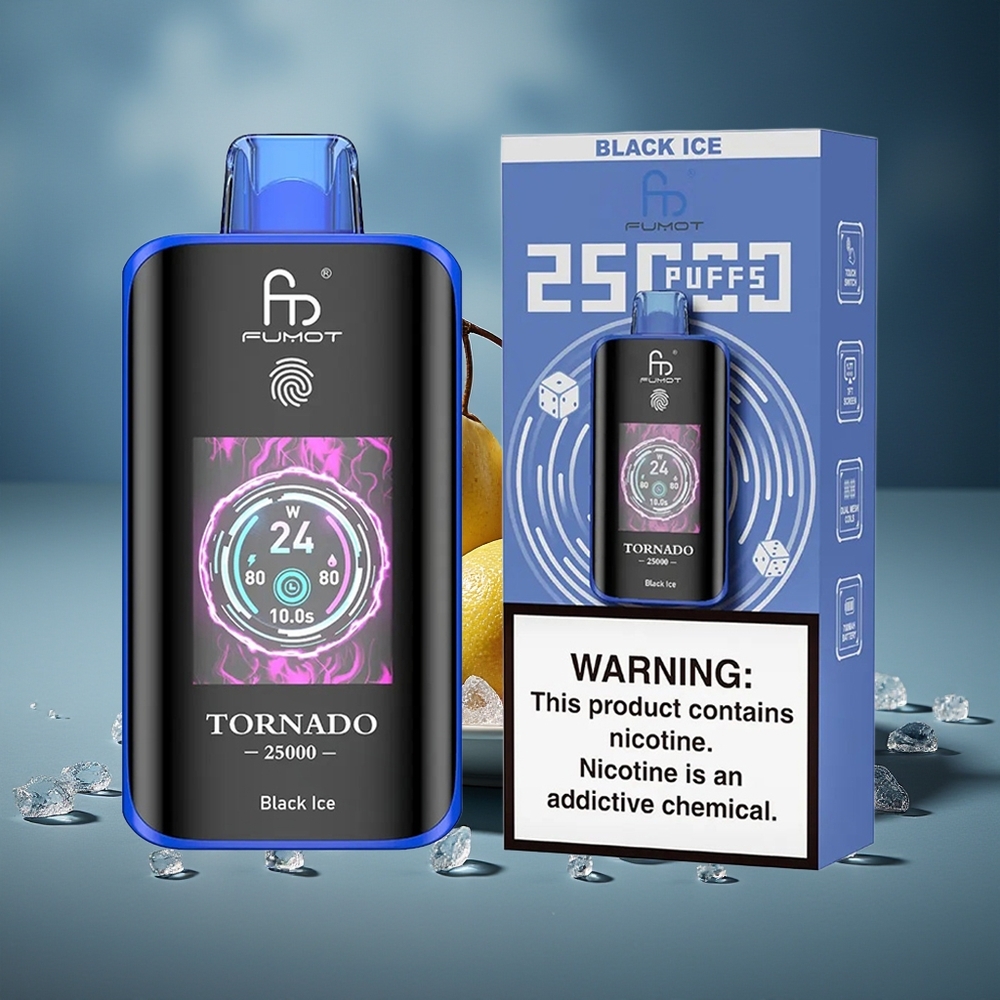 Fumot Tornado 25000 Пуфове Черен Лед HD Екран 700mAh Батерия Type-C Зарядно 20ml Течност