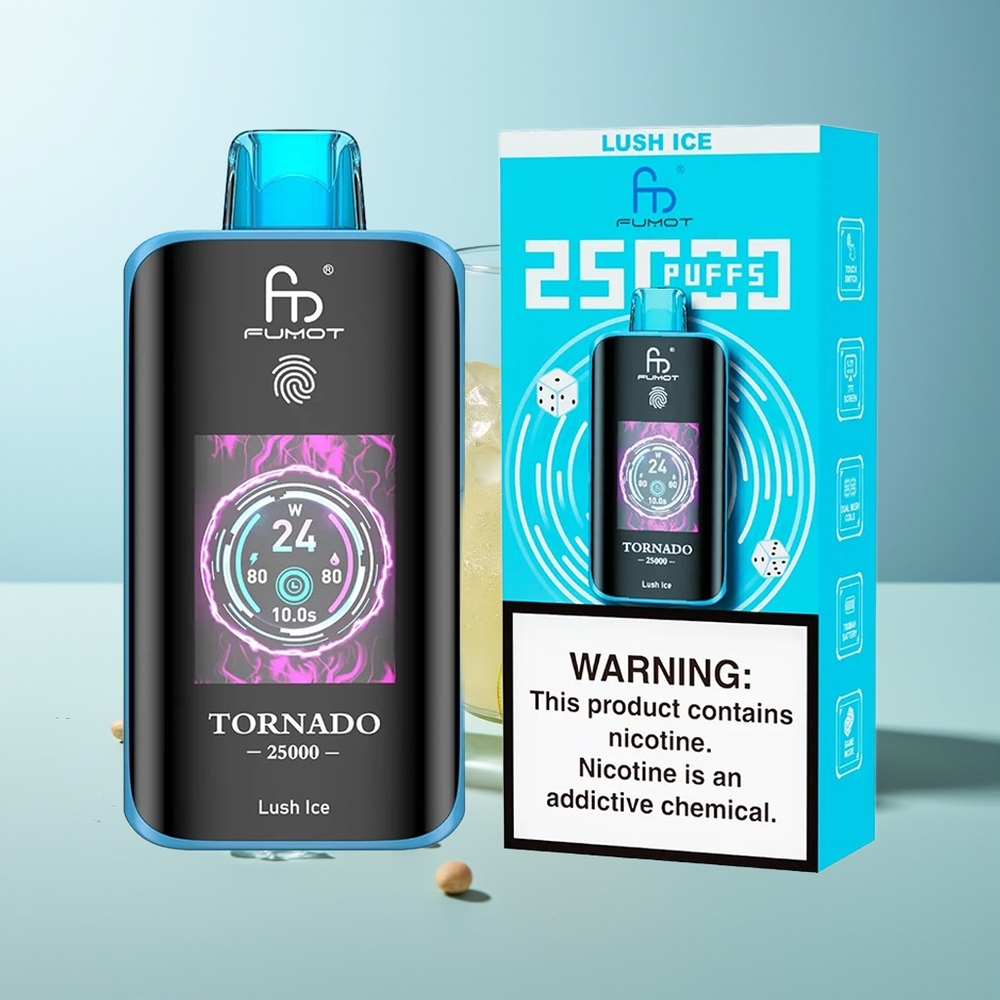 Fumot Tornado 25000 Пуфове Лъскав Лед HD Екран 700mAh Батерия Type-C Зарядно 20ml Течност
