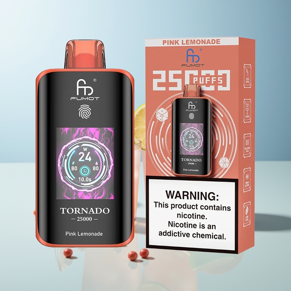 Fumot Tornado 25000 Пуфове Розов Лимонада HD Екран 700mAh Батерия Type-C