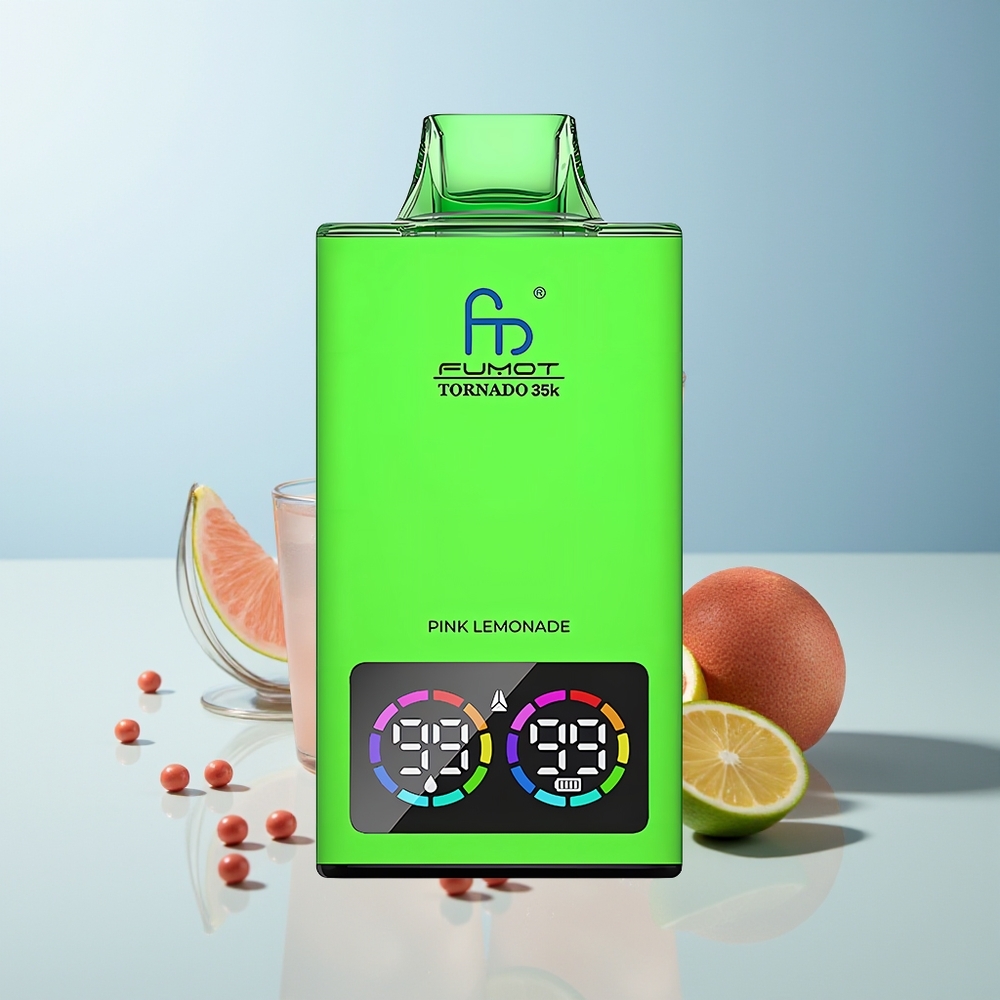 Fumot Tornado 35000 розов лимонада Dual Mesh Coil E-liquid Indicator Variable RGB Lights 15ml USB-C Fast Charging