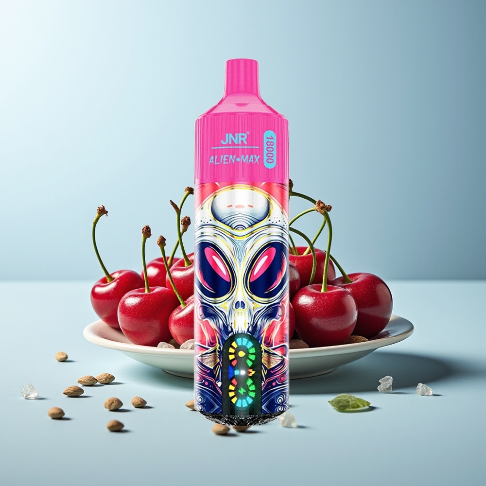 JNR Alien Max 18000 Пуфове Череша-Боровинка Двойна Мрежа Двойно Ядро LED Дисплей 28мл Течност Type-C Зарядане