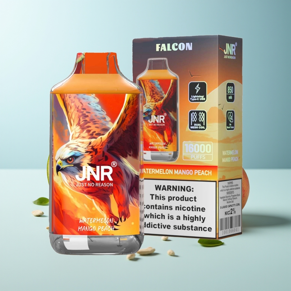 JNR Falcon 16000 Пуфове Диспозейбъл Вейп Диня Манго Праскова 850 mAh 22ml Lightning Smart LED Display 0% 2%