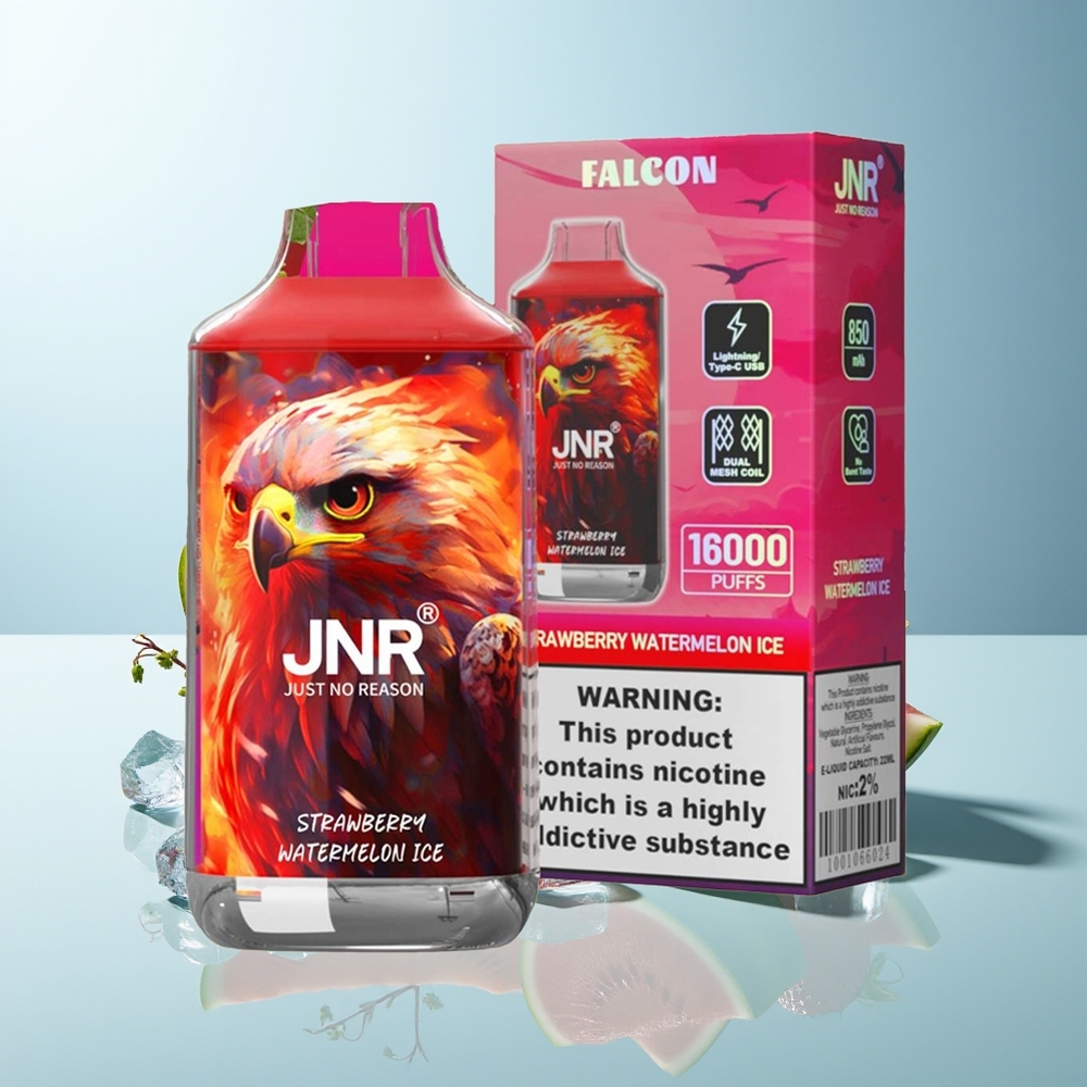 JNR Falcon 16000 Пуфа Двойна Мрежова Намотка Ягода Диня Лед 850 mAh 22ml Type C & Lightning Smart LED Display 0% 2%