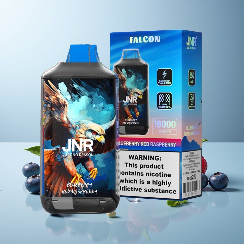 JNR Falcon 16000 Пуфове Дисапозъбъл Вейп Боровинка Червена Малина 850mAh 22ml Lightning Smart LED Display 0% 2%