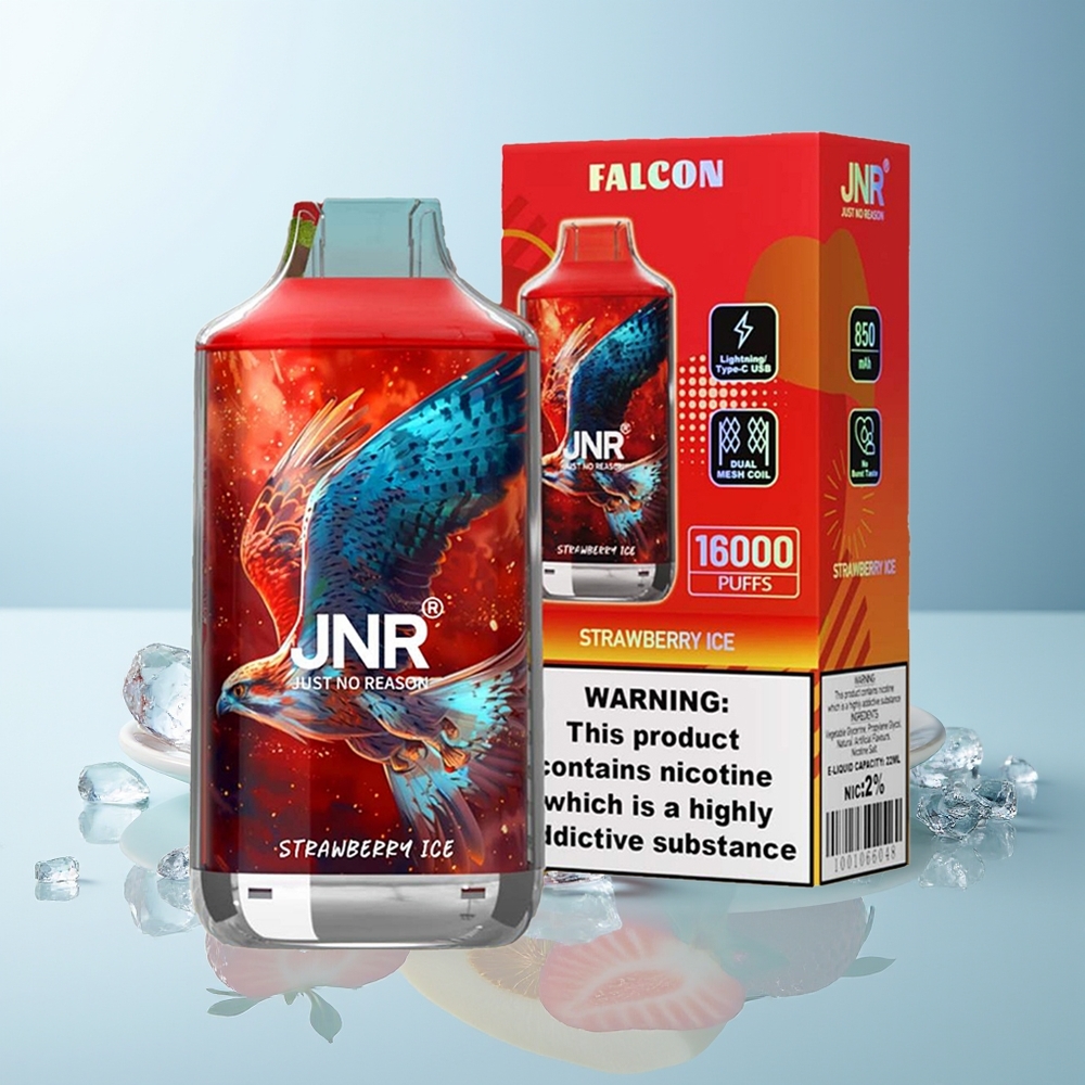JNR Falcon 16000 Пуфове Ягодов Лед Тип C & Lightning Dual Mesh Coil Smart LED Display 850 mAh 22ml 0%,2%