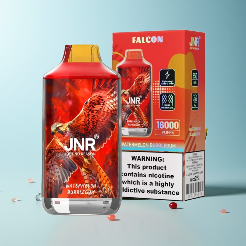 JNR Falcon 16000 Puffs Диня Дъвка Двойна Мрежова Намотка 850 mAh 22ml Тип C & Lightning Smart LED Дисплей 0% 2%