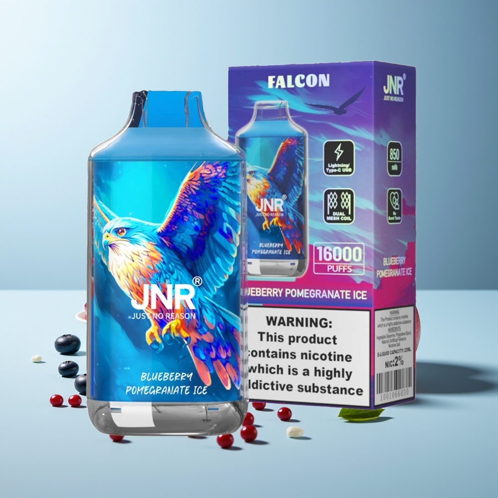 JNR Falcon 16000 Puffs Диспозейбъл Вейп Боровинка Нар + Лед (850 mAh 22ml Lightning Smart LED Display 0%,2%)