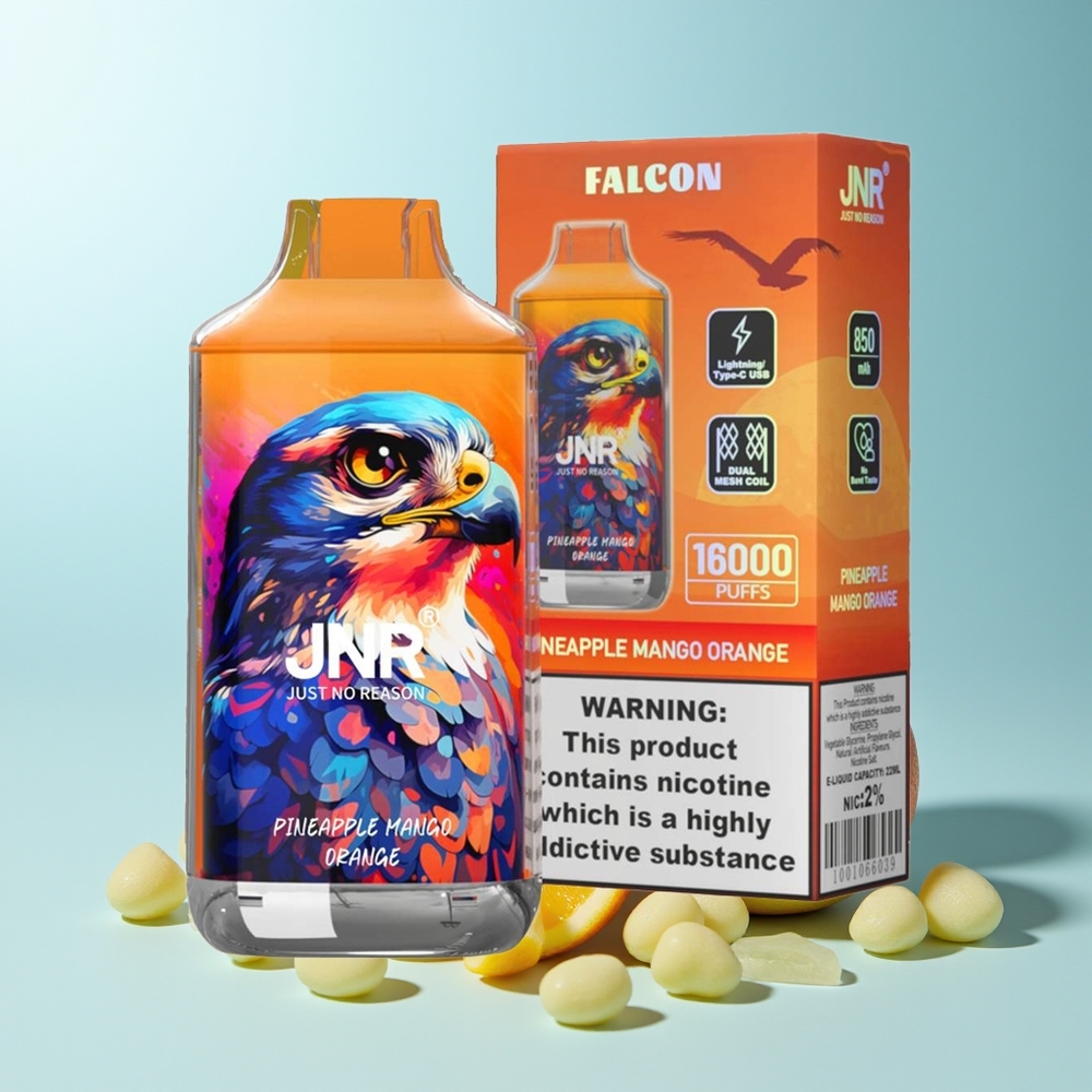 JNR Falcon 16000 Puffs Едноразова Вейп Ананас Манго Портокал 850 mAh 22ml Lightning Smart LED Display 0% 2%