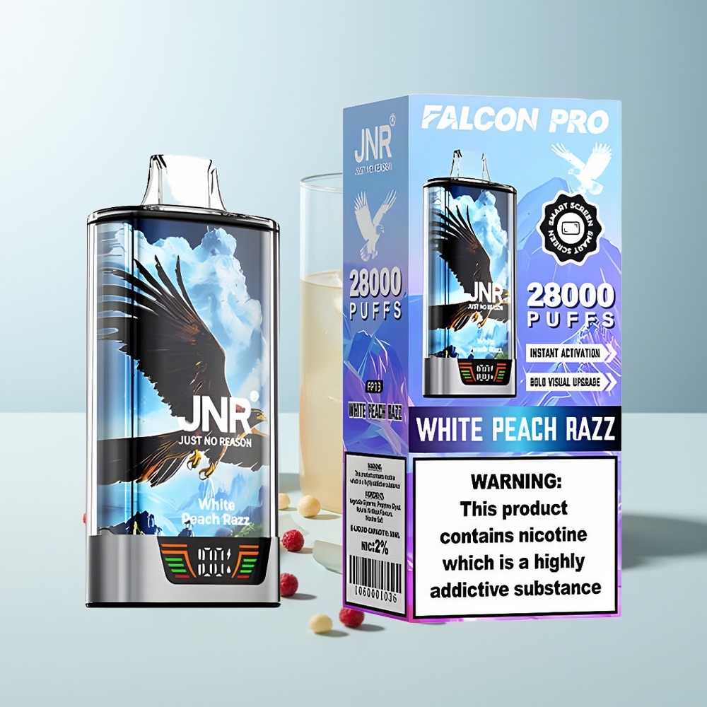 JNR Falcon Pro 28000 28000 затяжки Бял праскова Razz USB Type-C Dual Mesh