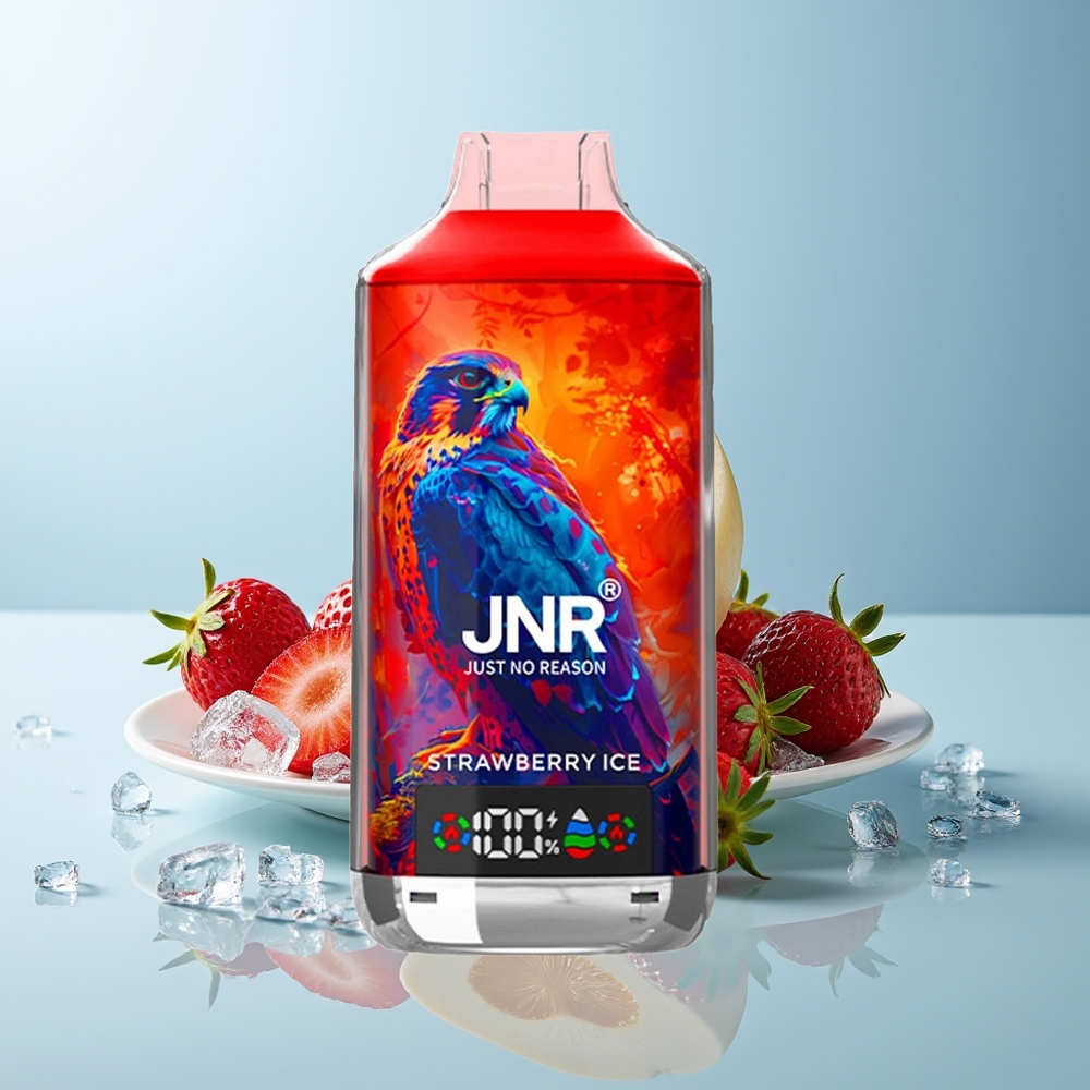 JNR Falcon X 18000 Пуфове Двойна Мрежа 750mAh Тип-C Ягодов Лед 24ml 0%/2%/5% Цифров Дисплей