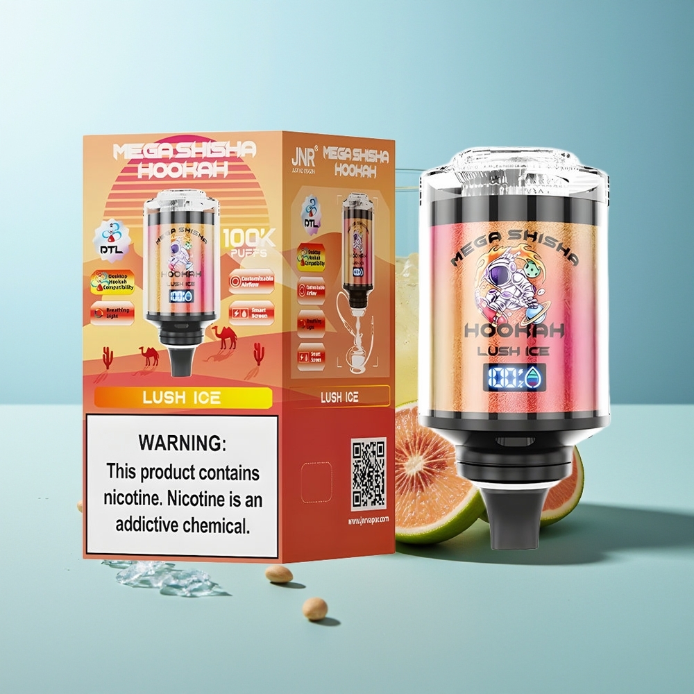 JNR Mega Shisha Hookah 100K Наситен Лед 70.2мм 60мл 2200мAh Тип-C Интерактивен Екран Регулируем Въздушен Поток