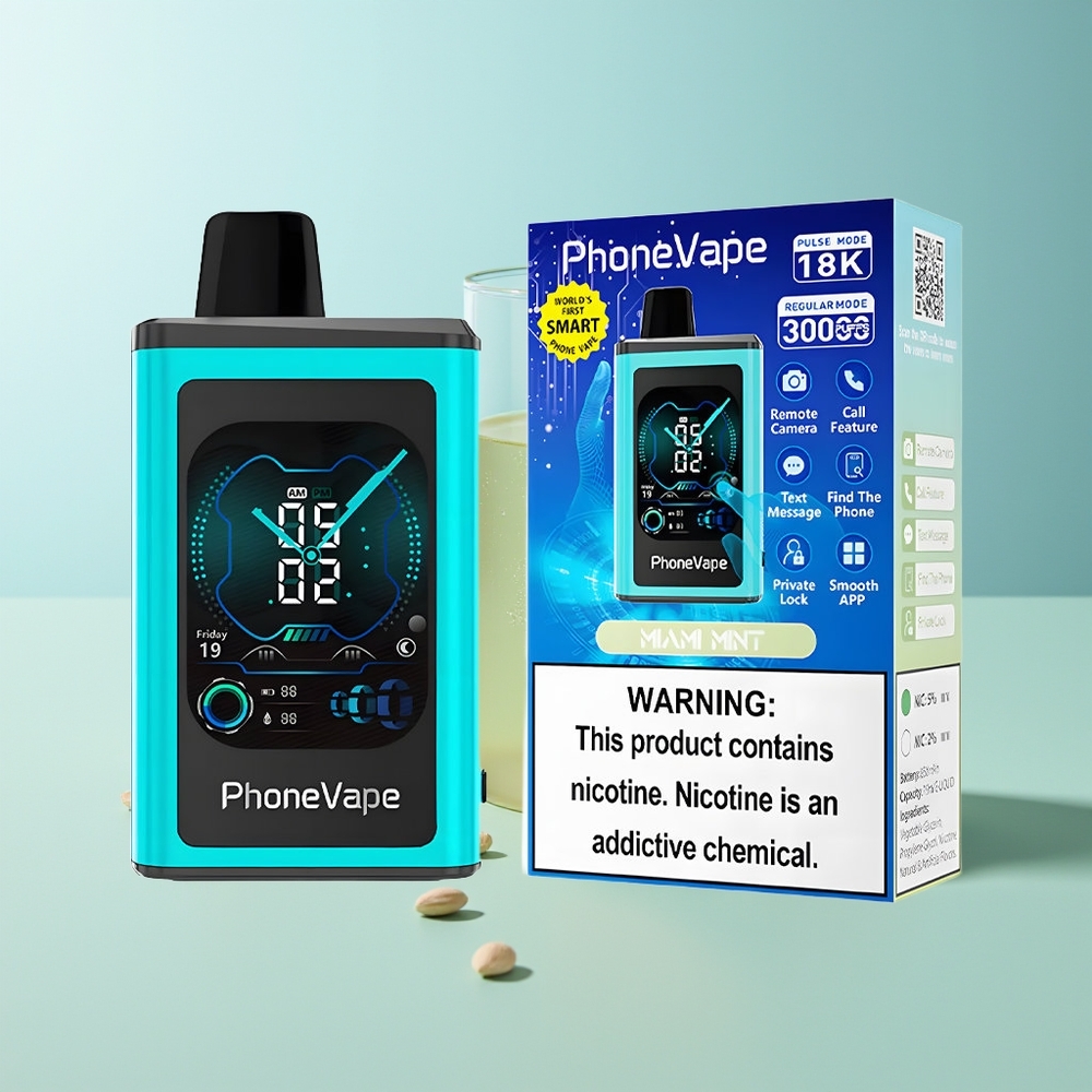 JNR PhoneVape 30000 пуфове Маями Мента Дозаредов Батерия 850mAh Type-C Регулируем въздушен поток Турбо Режим