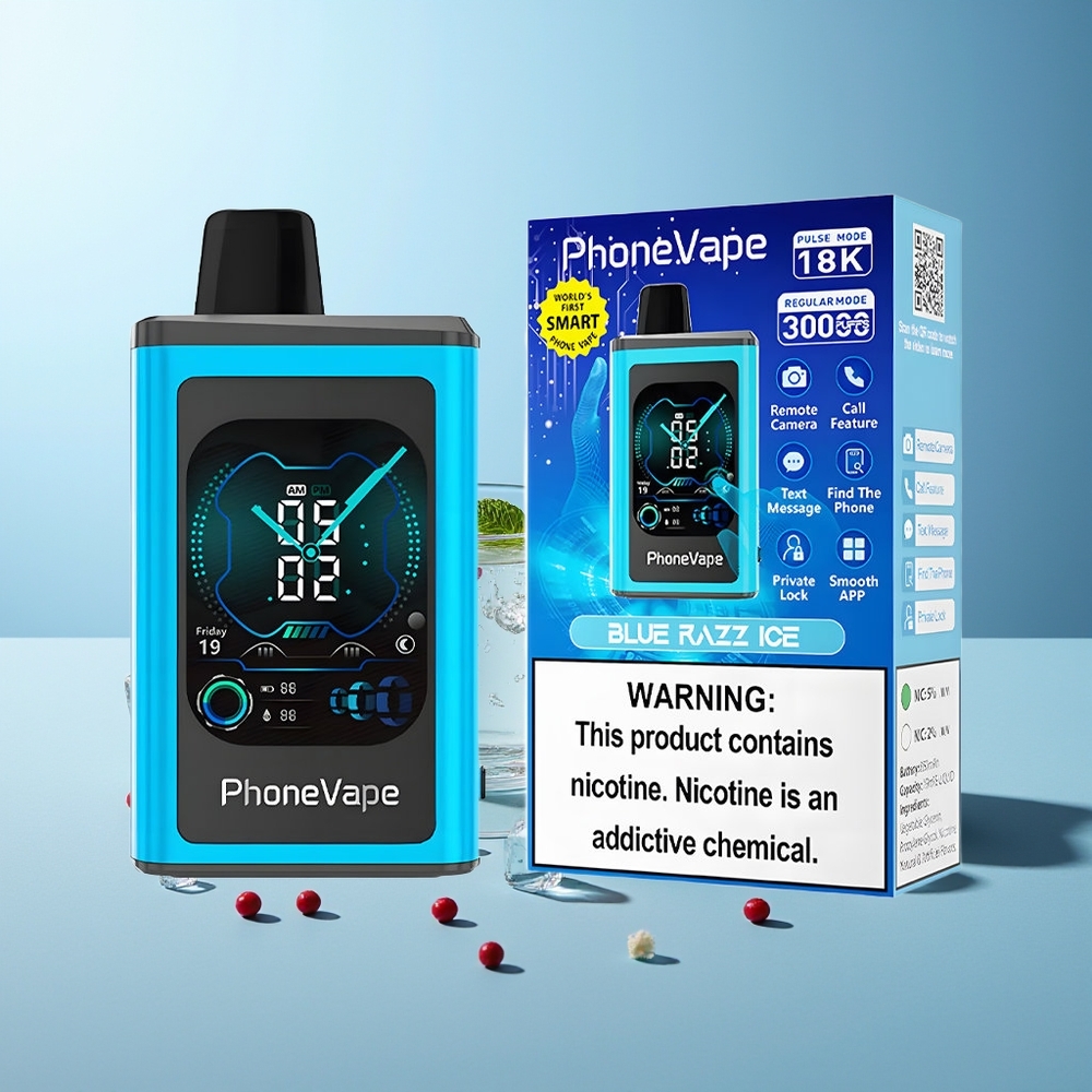 JNR PhoneVape 30000 пуфове Синьо Малинов Лед Rechargeable Turbo Adjustable Airflow App Controlled