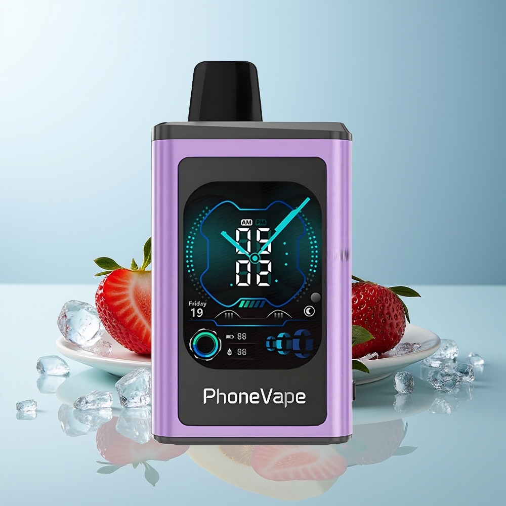 JNR PhoneVape 30000 пуфове Ягодов Лед + Turbo Mode Adjustable Airflow App Controlled Full Display Screen Nicotine 2%,5%