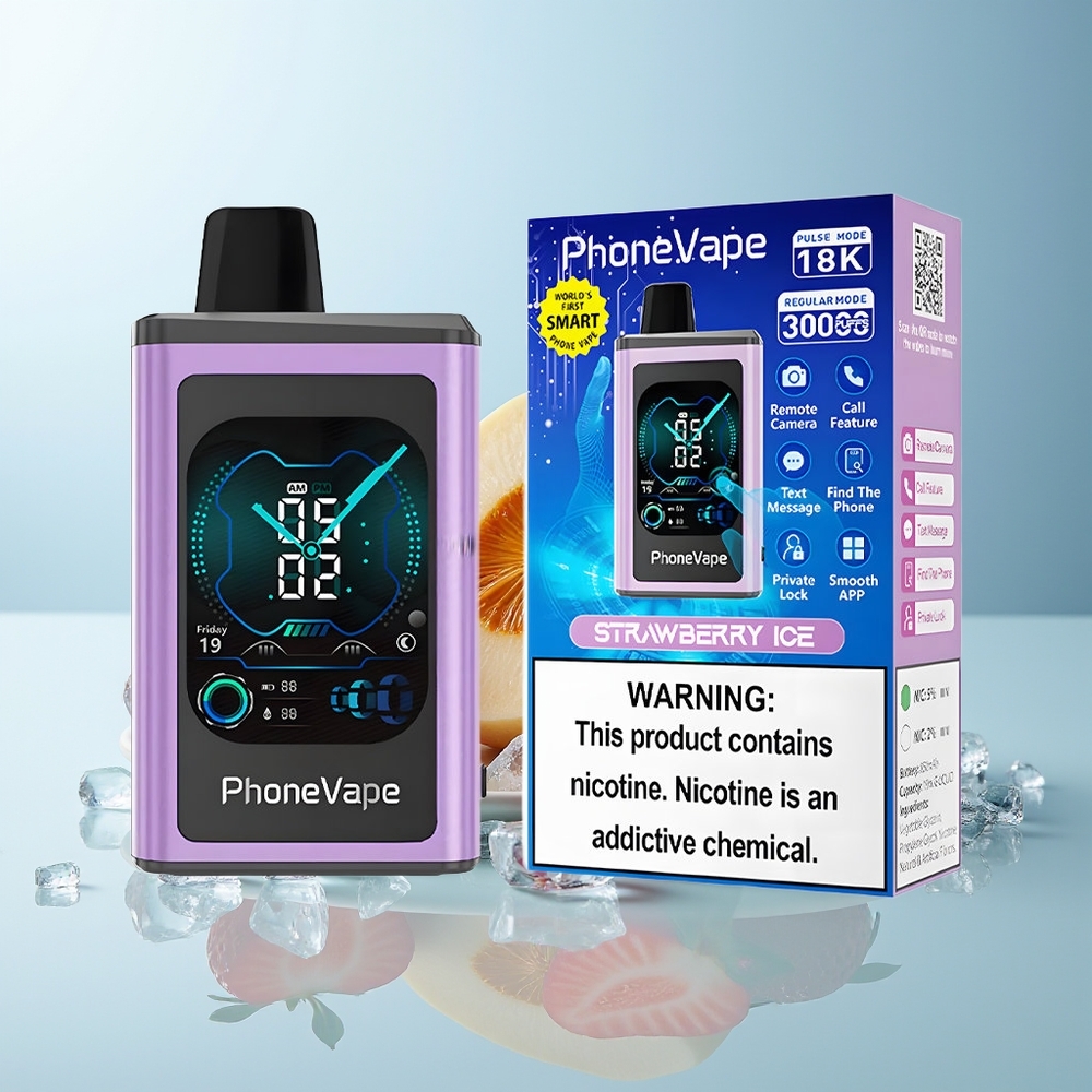 JNR PhoneVape 30000 пуфове Ягодов Лед + Turbo Mode Adjustable Airflow App Controlled Full Display Screen Nicotine 2%,5%