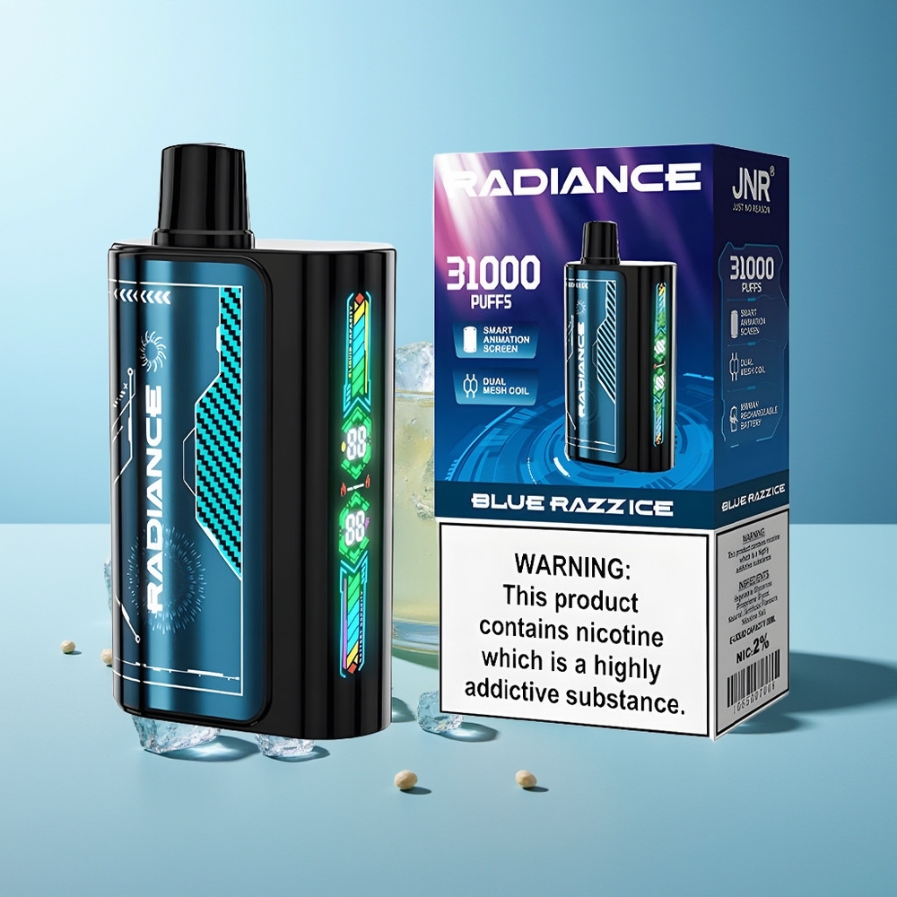 JNR Radiance 31000 Пуфове Синьо Малинов Лед Smart Animation Screen Dual Mesh Coil 950 mAh