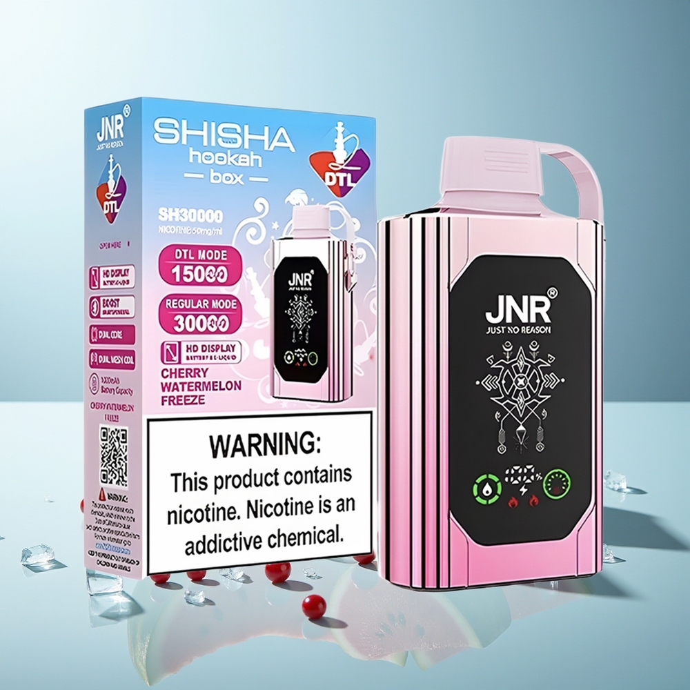JNR Shisha Hookah Box 20500 пуфове Череша Диня Freeze HD Display 1000mAh 25ml Dual Mesh Coil Dual Core