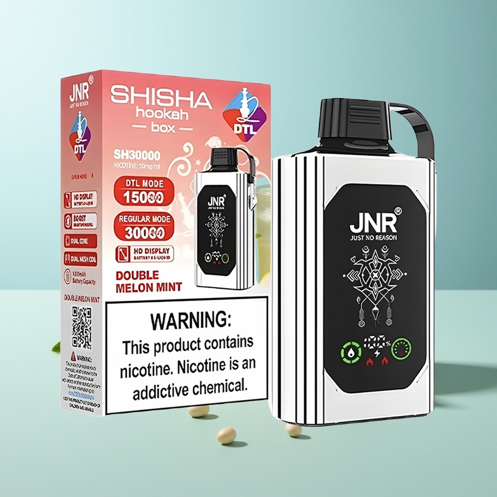 JNR Shisha Hookah Box 20500 Пуфове Двойна Пъпеш Мента HD Дисплей 1000mAh 25ml Dual Mesh Coil Type-C 0%2%5%