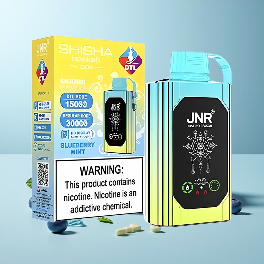 JNR Shisha Hookah Box 20500 Пуфове Боровинка Мента HD Display 1000mAh 25ml Dual Mesh Coil Dual Core