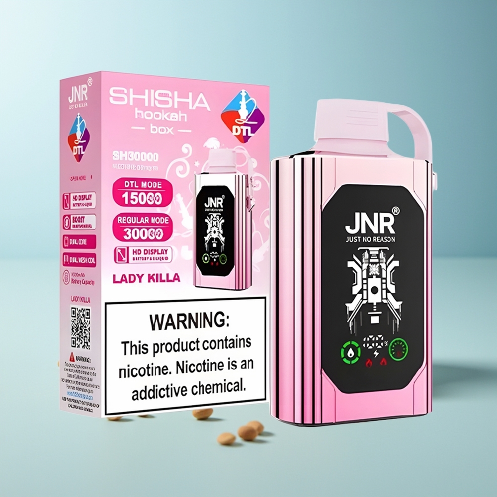 JNR Shisha Hookah Box 20500 Пуфове Lady Killa HD Display 1000mAh 25ml Dual Mesh Coil & Dual Core Type-C Quick Charge 0%,2%,5%