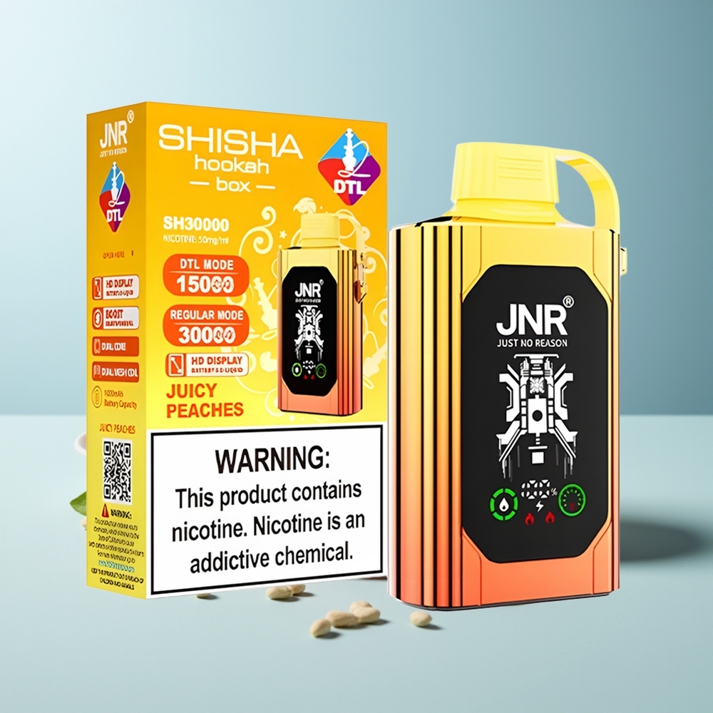 JNR Shisha Hookah Box 20500 Puffs Дисапозабъл Вейп Сочени Праскови HD Display 1000mAh 25ml Dual Mesh Coil & Dual Core