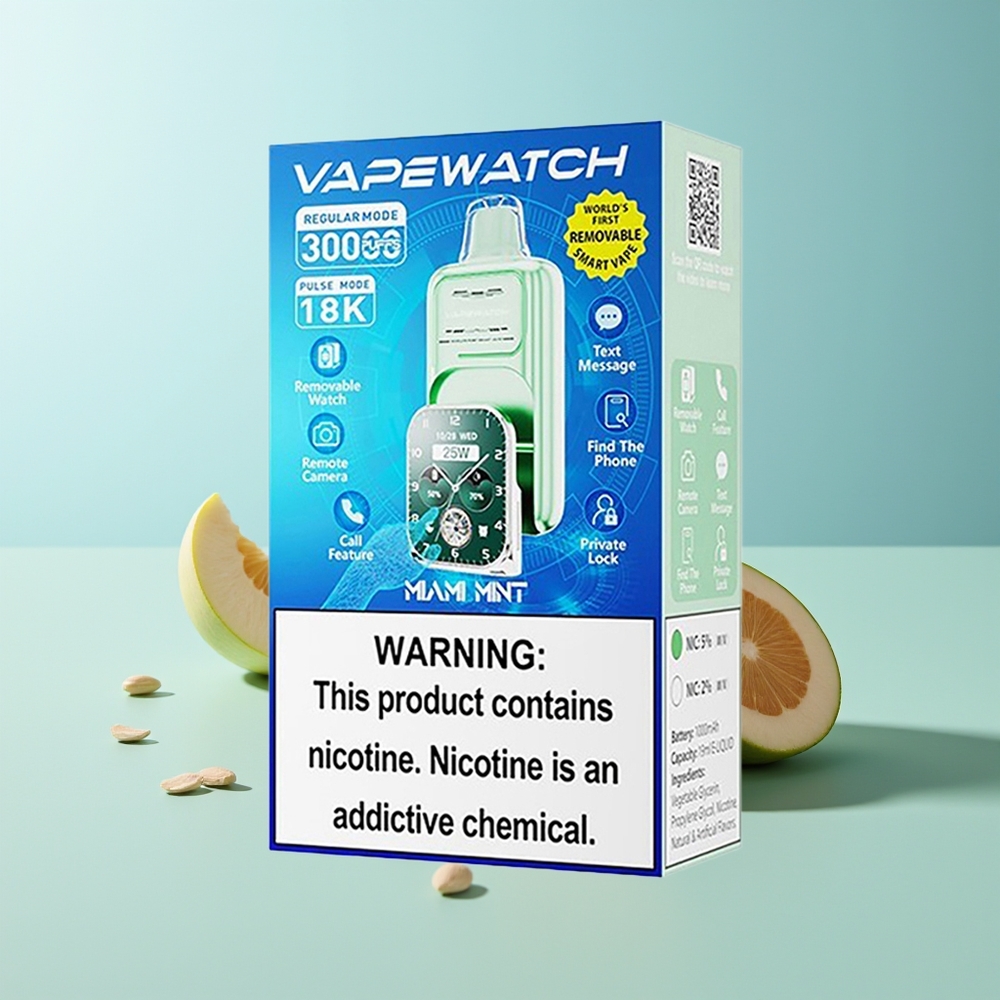 JNR VapeWatch 30000 пуфса Маями Мента Dual Mesh Coil 19mL 5% Nicotine Type-C