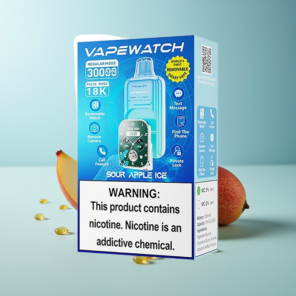 JNR VapeWatch 30000 Пуфса Dual Mesh Coil Светло Зелен Ябълков Лед Type-C Quick Charge 1000mAh