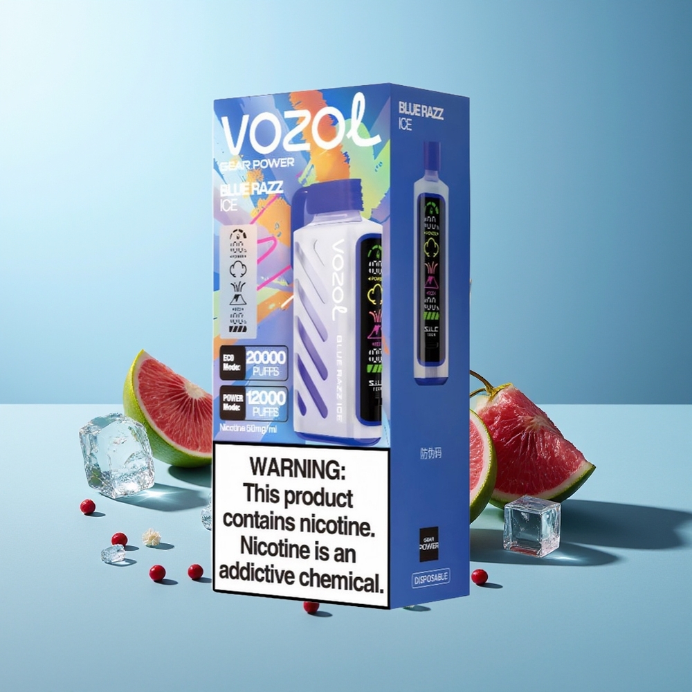 VOZOL Gear Power 20000 Puffs Дисозейбъл Вейп Синьо Малина Лед S.i.L.C. Tech Dual Mesh Coil 20mL 50mg