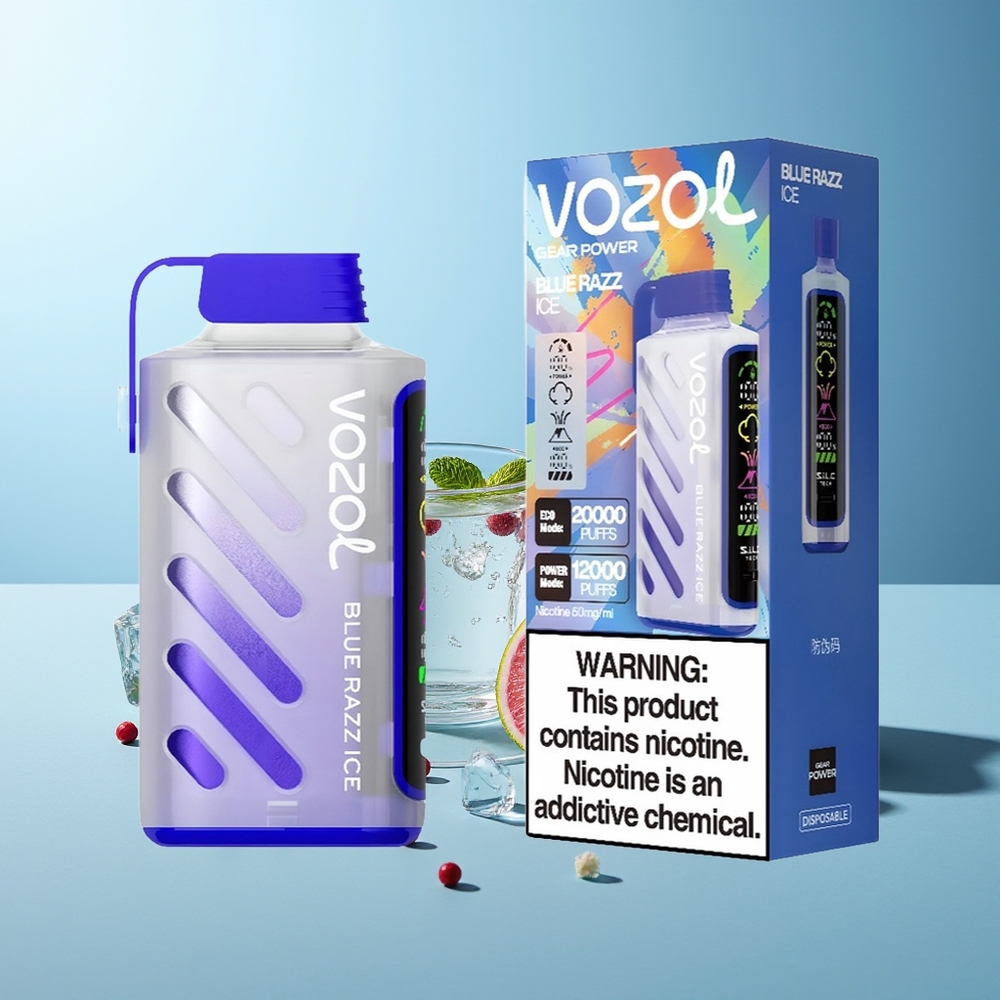 VOZOL Gear Power 20000 Puffs Дисозейбъл Вейп Синьо Малина Лед S.i.L.C. Tech Dual Mesh Coil 20mL 50mg