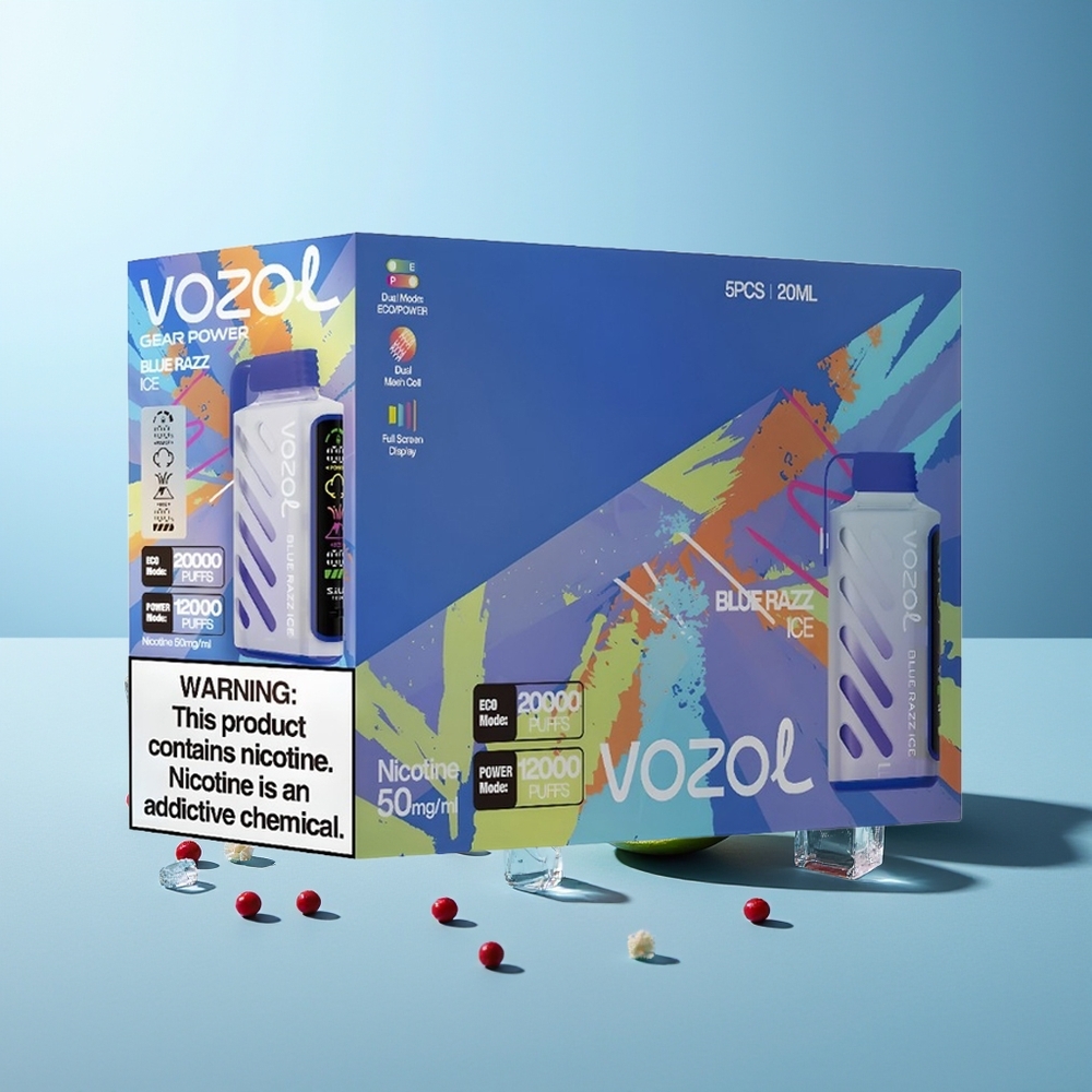 VOZOL Gear Power 20000 Puffs Дисозейбъл Вейп Синьо Малина Лед S.i.L.C. Tech Dual Mesh Coil 20mL 50mg