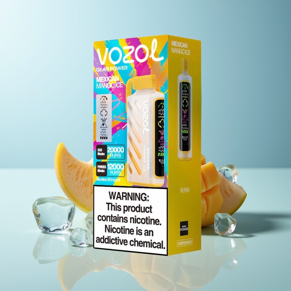 VOZOL Gear Power 20000 Пуфа S.i.L.C. Tech Dual Mesh Coil Full Screen Display 20mL 5% Мексикански Манго Лед