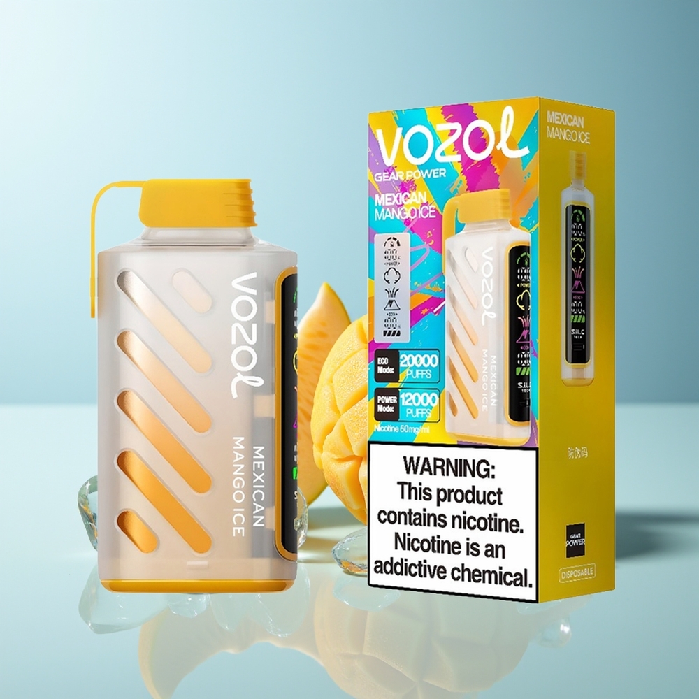VOZOL Gear Power 20000 Пуфа S.i.L.C. Tech Dual Mesh Coil Full Screen Display 20mL 5% Мексикански Манго Лед