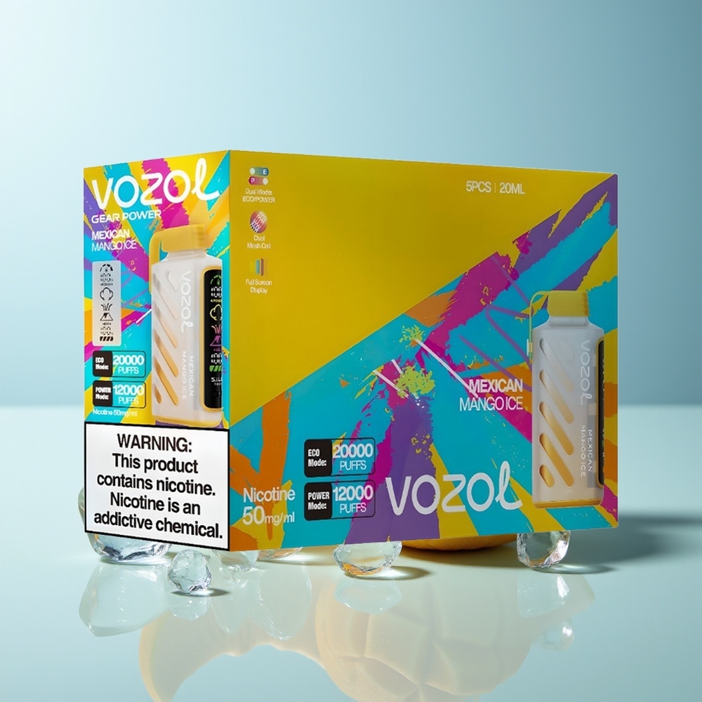 VOZOL Gear Power 20000 Пуфа S.i.L.C. Tech Dual Mesh Coil Full Screen Display 20mL 5% Мексикански Манго Лед