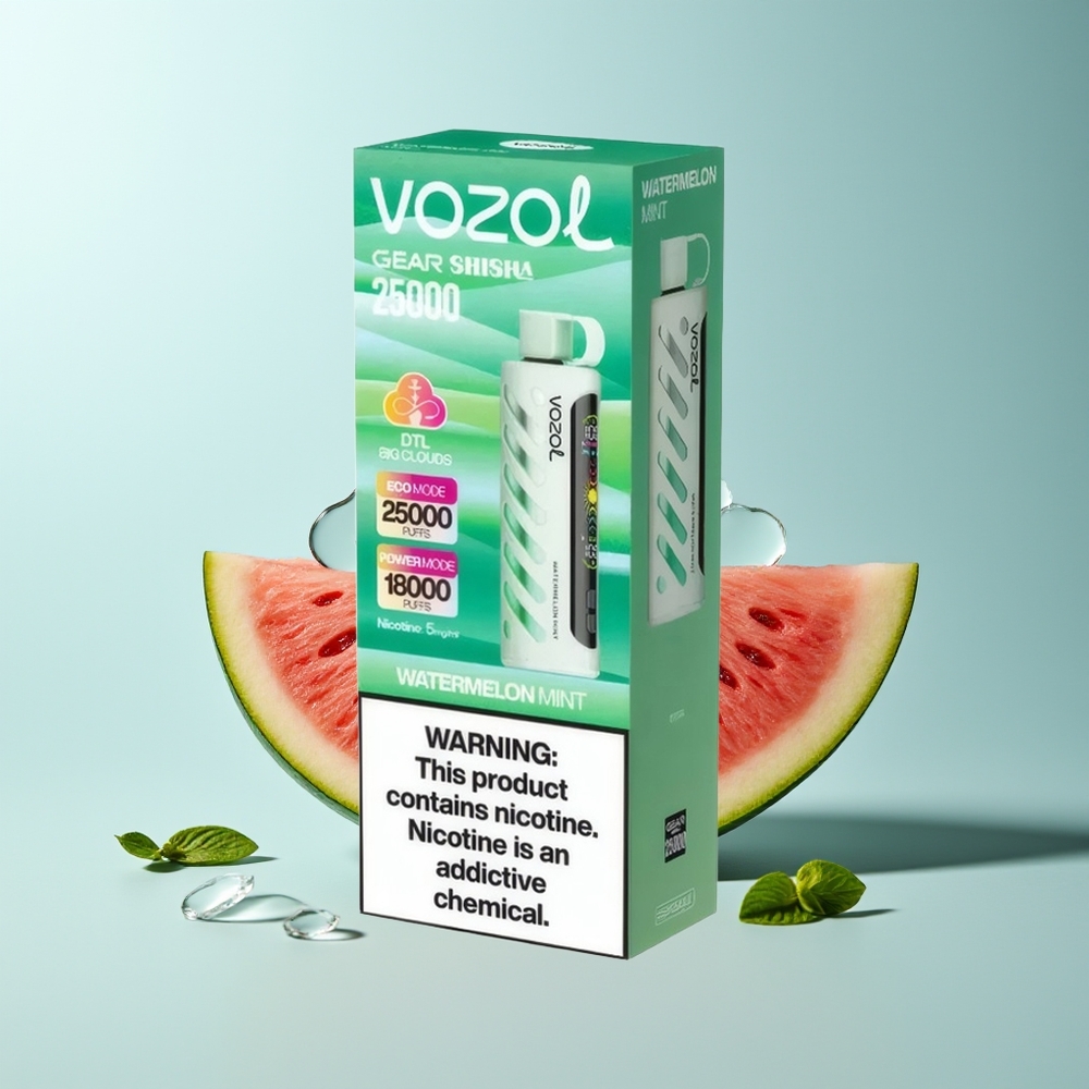VOZOL Gear Shisha 25000 Пъфа Воден Диня Мента S.i.L.C Tech Dual Mesh Режим 1000mAh 5mg/ml