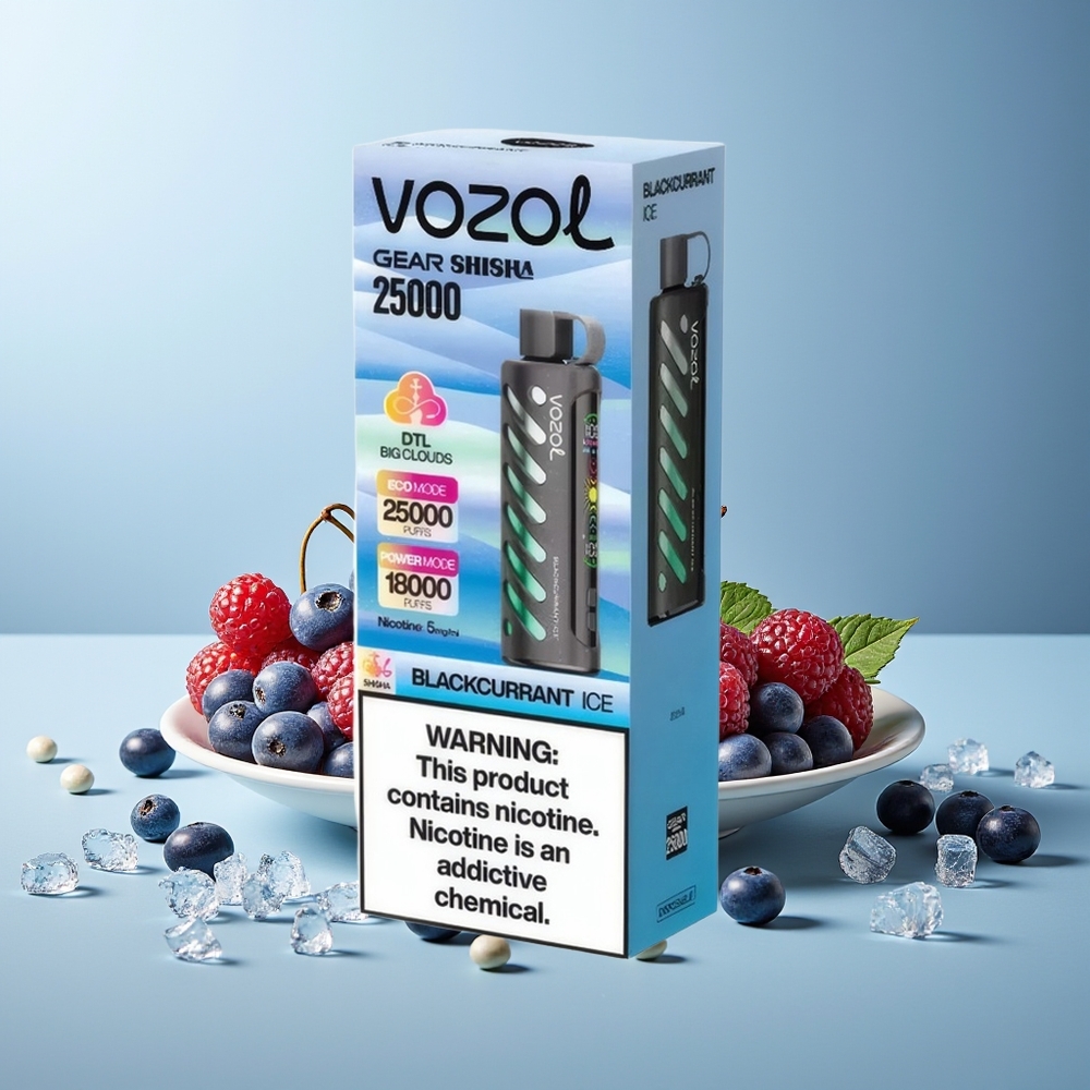 VOZOL Gear Shisha 25000 Пуфа Шиша Черен Касис Лед Smart Chip Dual Mesh 5mg/ml
